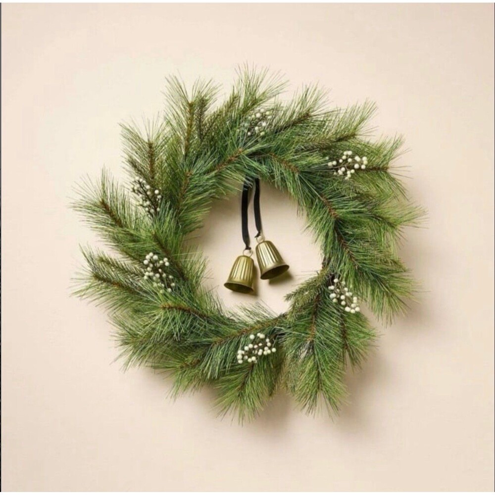 26" Long Needle Pine with White Berry and Bells Wreath - Hearth & Hand Magnolia